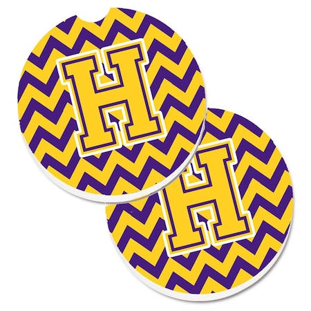 Letter H Chevron Purple And Gold Set Of 2 Cup Holder Car Coaster